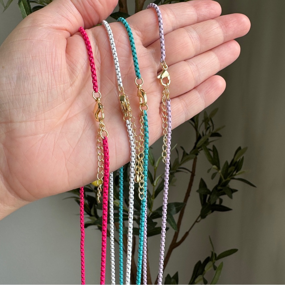 14k Plated Enameled Colorful Chain Necklaces - Picture 2 of 11